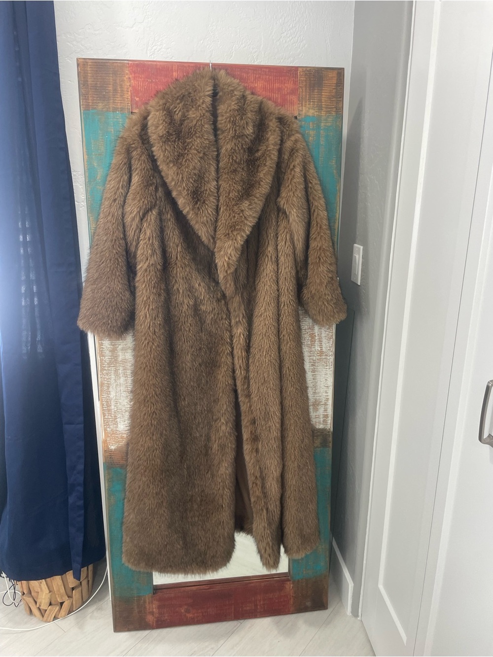 Plush Long Teddy Faux Fur Coat - Brown - Picture 3 of 8